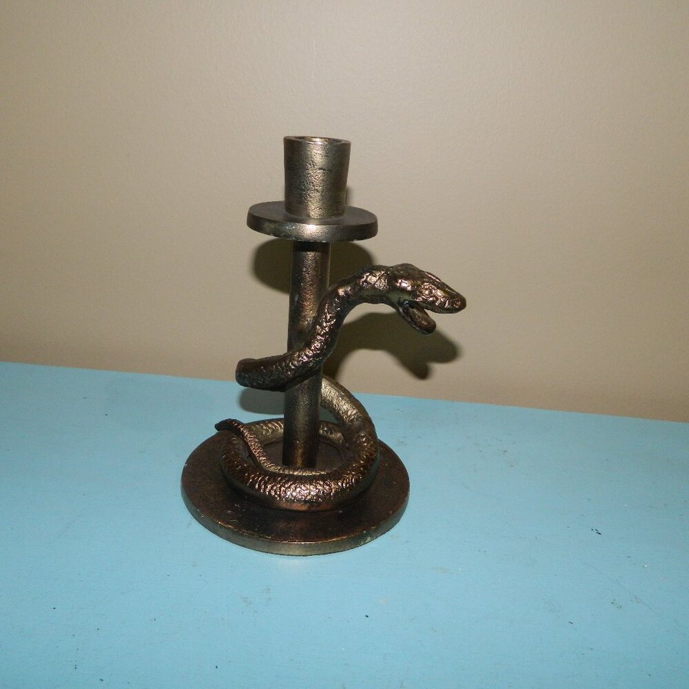 Pottery Barn Antique Brass Snake Serpent Spooky Halloween Candle Holder